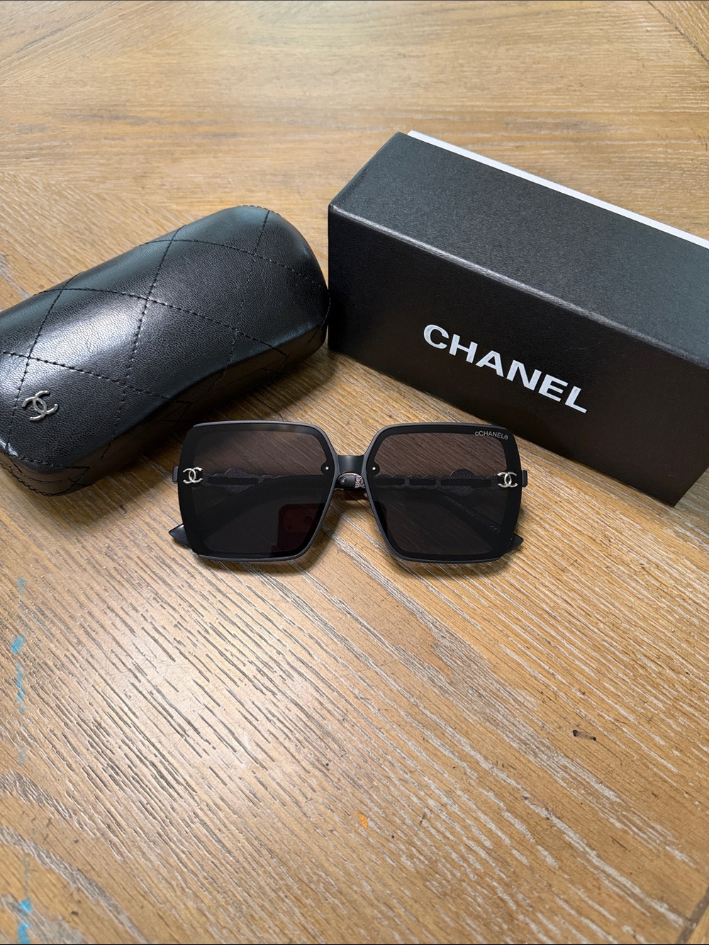 CHANEL Black Oversized Square Sunglasses for Women